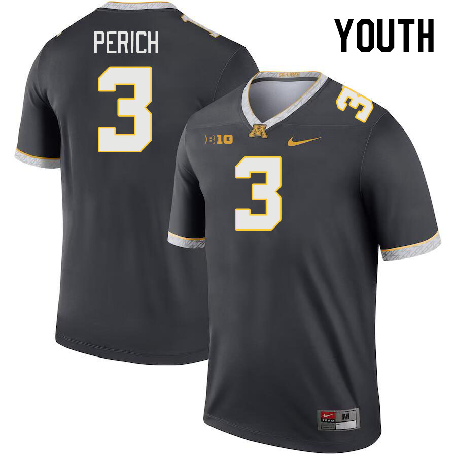 Youth #3 Koi Perich Minnesota Golden Gophers College Football Jerseys Stitched-Charcoal